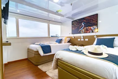 Main deck cabin on Calipso with two separate beds