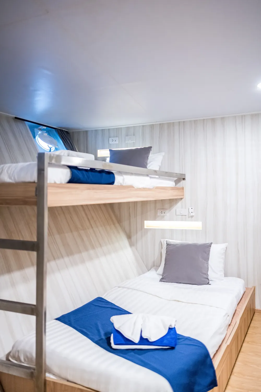 Bunk beds in the Andaman Quad cabin on the lower deck