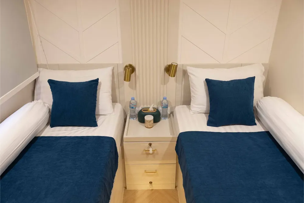 Headboards and a chest of drawers in cabin B6 on Krishna 3