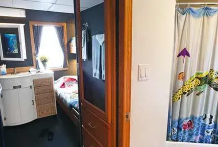 Palau Aggressor II cabin with vanity and private shower
