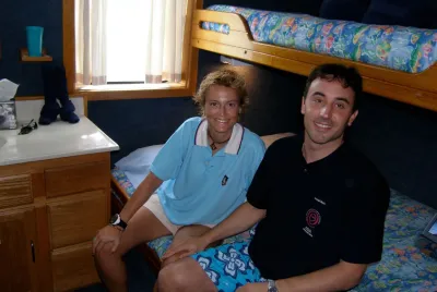 Deluxe Stateroom on Palau Aggressor II — queen bed below, single above