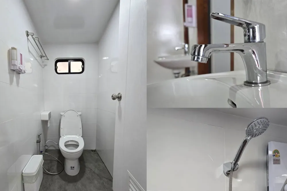 Shared bathroom with shower on Seatopia's upper deck