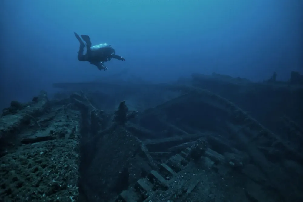 Sunken ship — Helium Dive titanium gear for technical diving