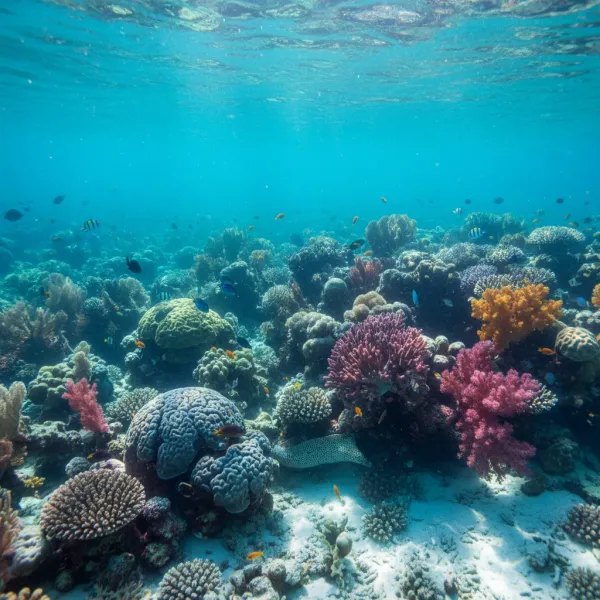 The underwater world in the shallows — corals and fish
