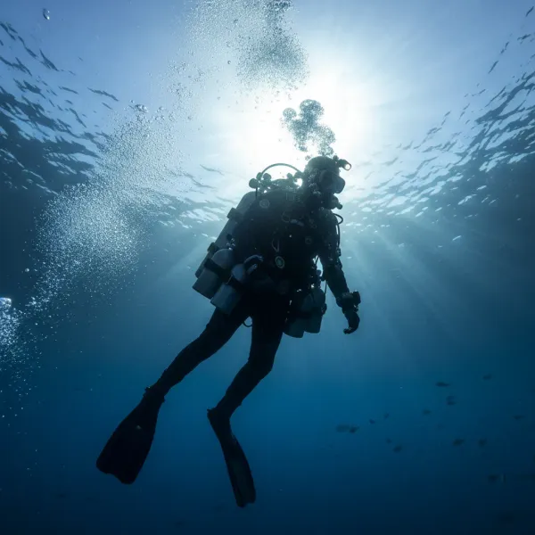 A technical diver carrying multiple tanks