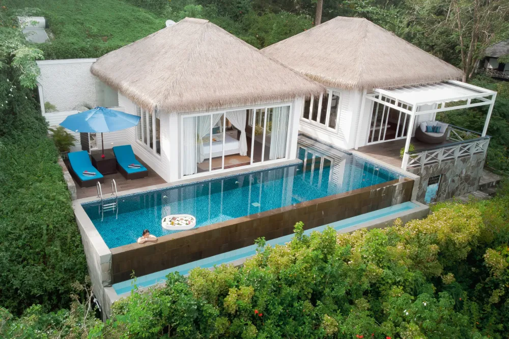 Cliffside Villa and its infinity pool seen from above