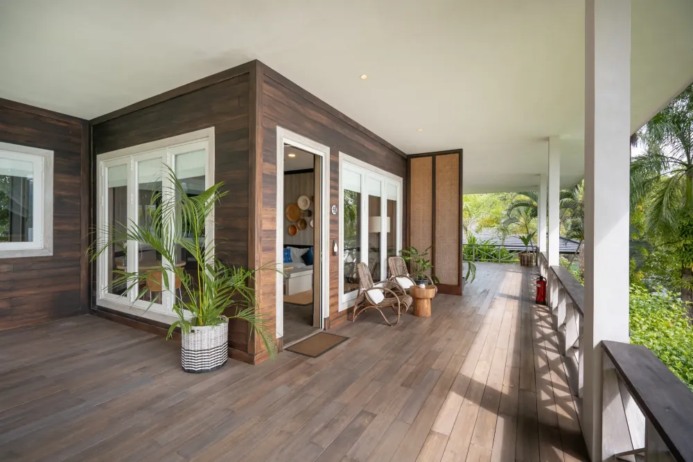 Cottage veranda with a wooden deck