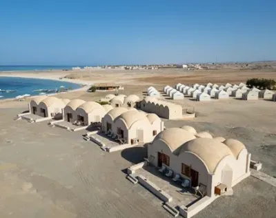 Sea Front domed chalets by the water from above