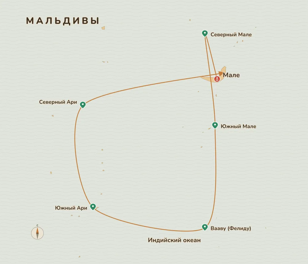Карта путешествия — Мальдивы. Яхта Conte Max