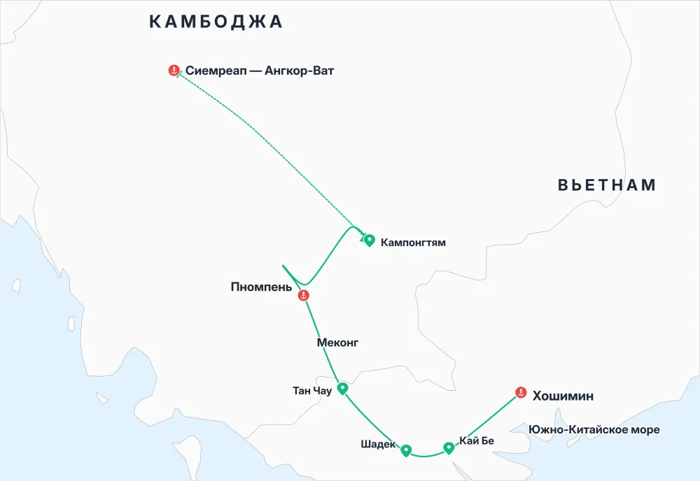 Карта путешествия — Меконг на Scenic Spirit. Вьетнам и Камбоджа