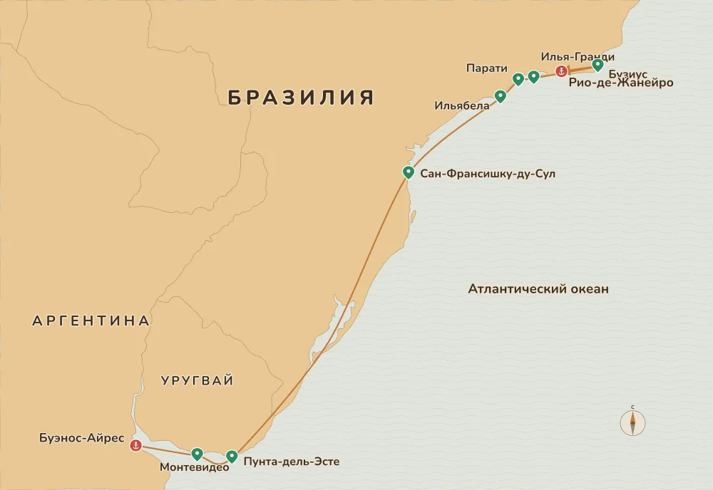 Карта путешествия — Бразилия. Круиз по побережью Южной Америки на Scenic Eclipse