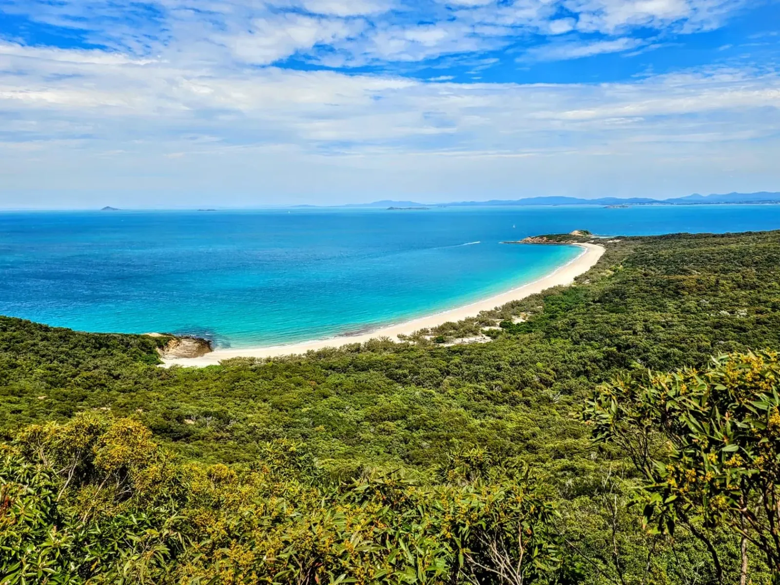 Зелёный мыс и белый пляж сверху