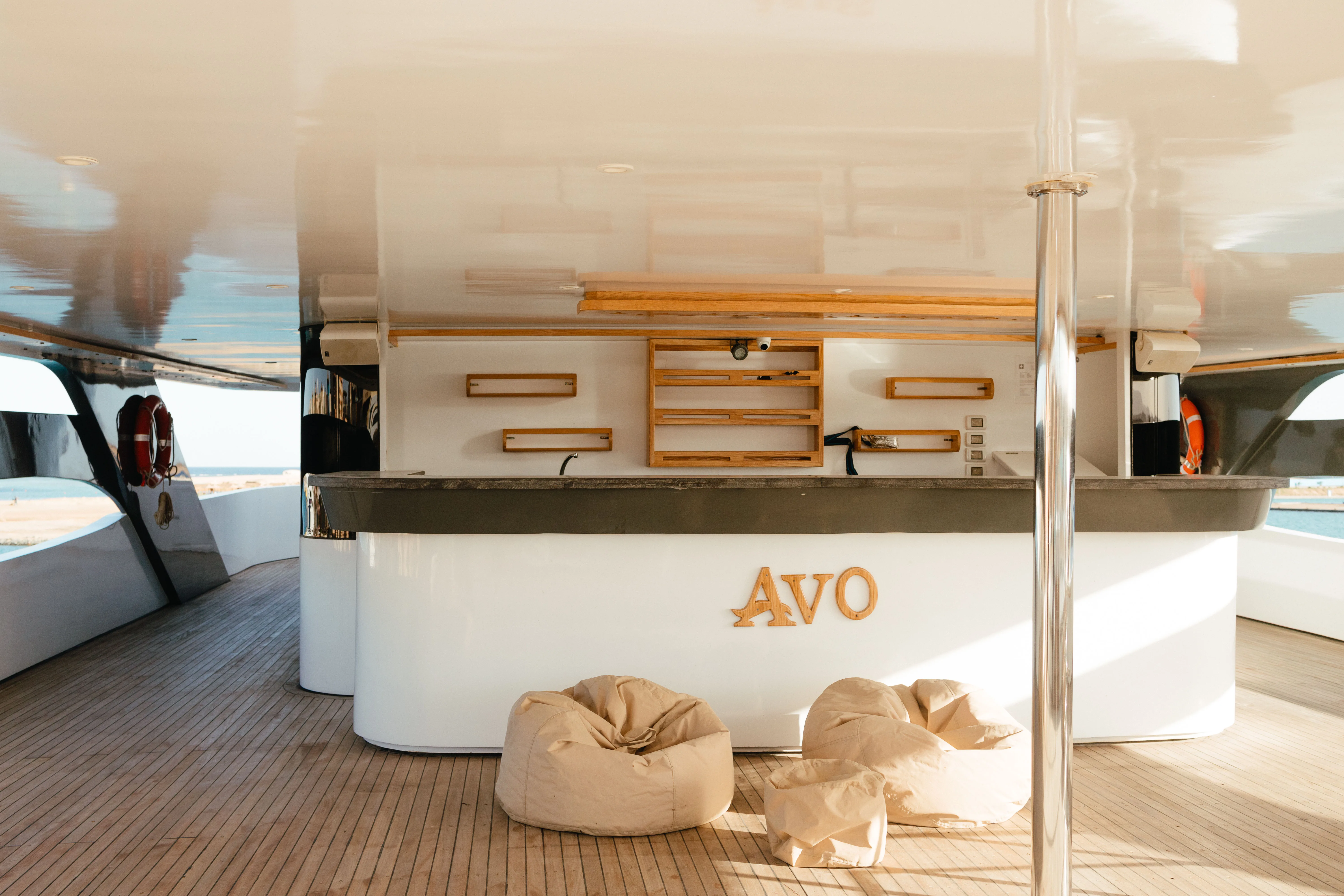 Upper deck bar on Avo with bean bags