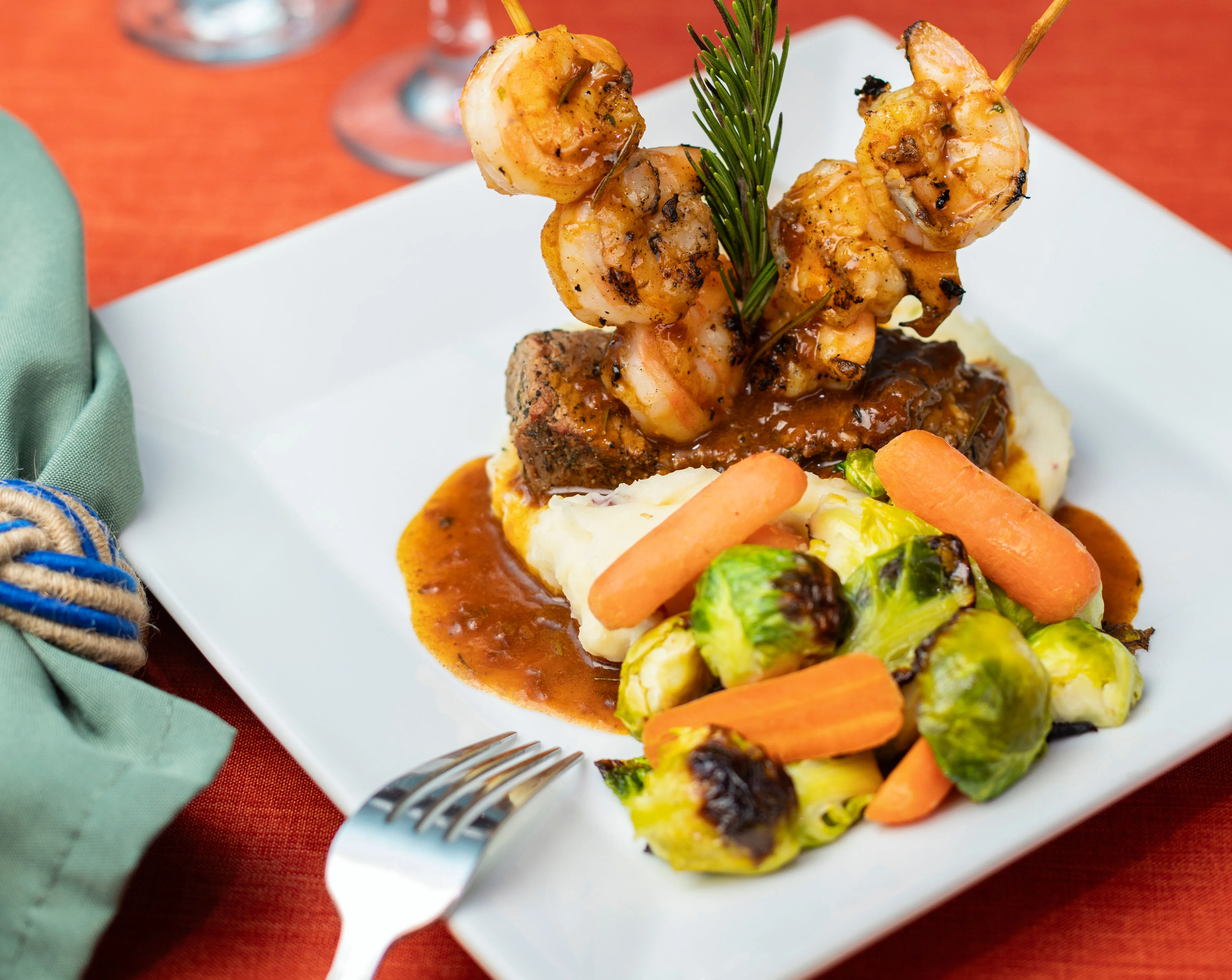Steak with prawns for dinner on Belize Aggressor III