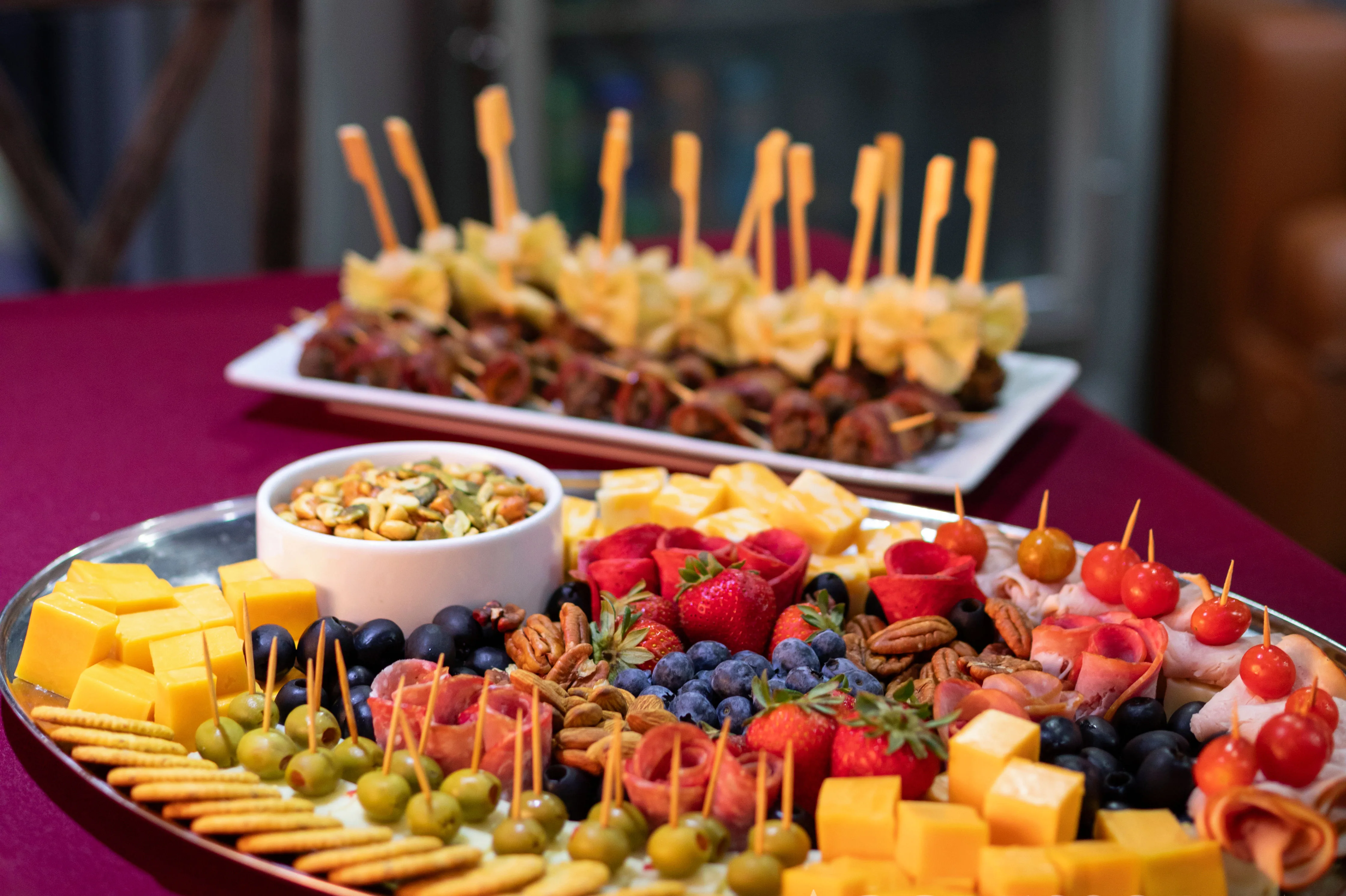 Cheese and fruit platter at a party on Belize Aggressor III