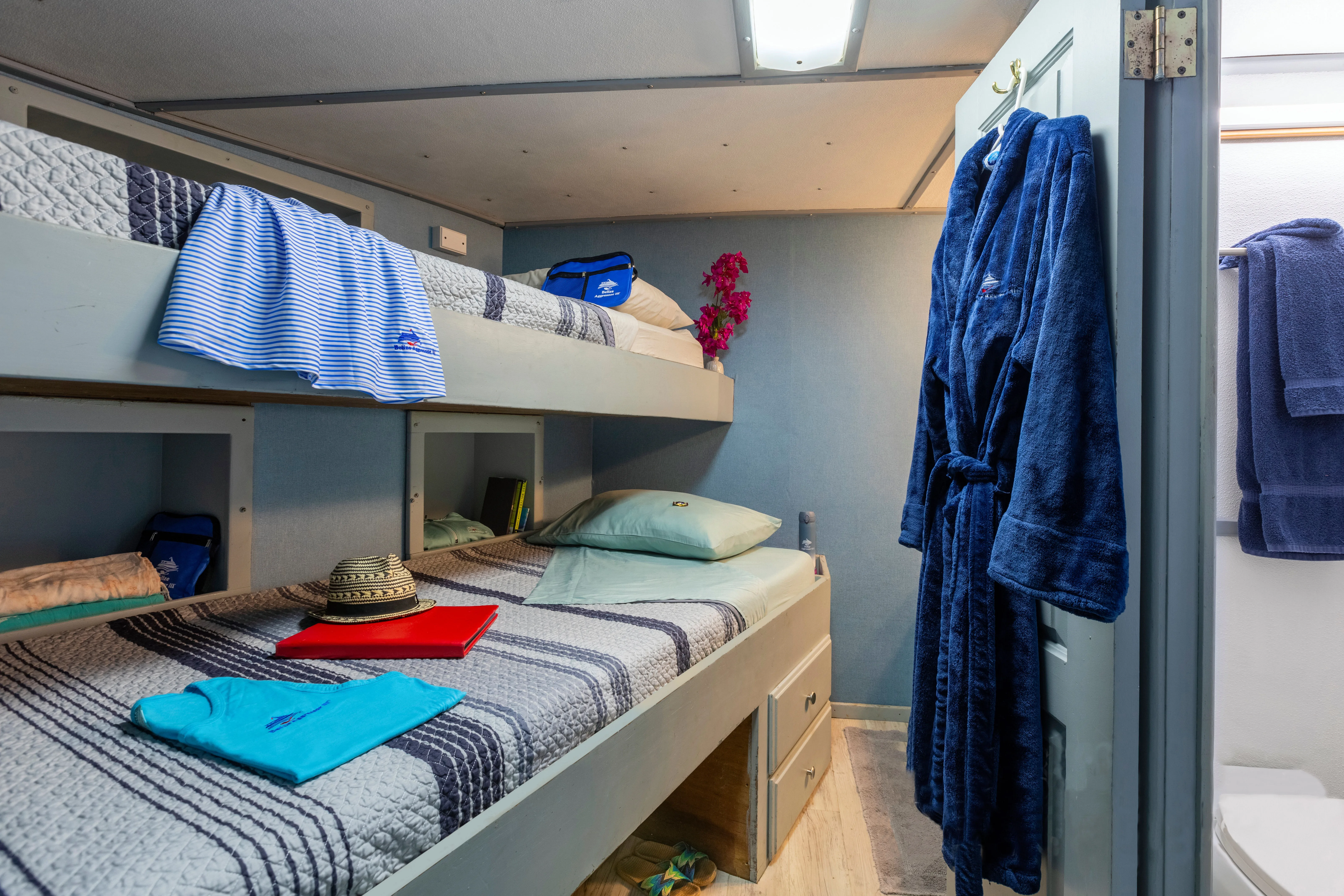 Deluxe Stateroom 1 on Belize Aggressor III — two single bunk-style beds