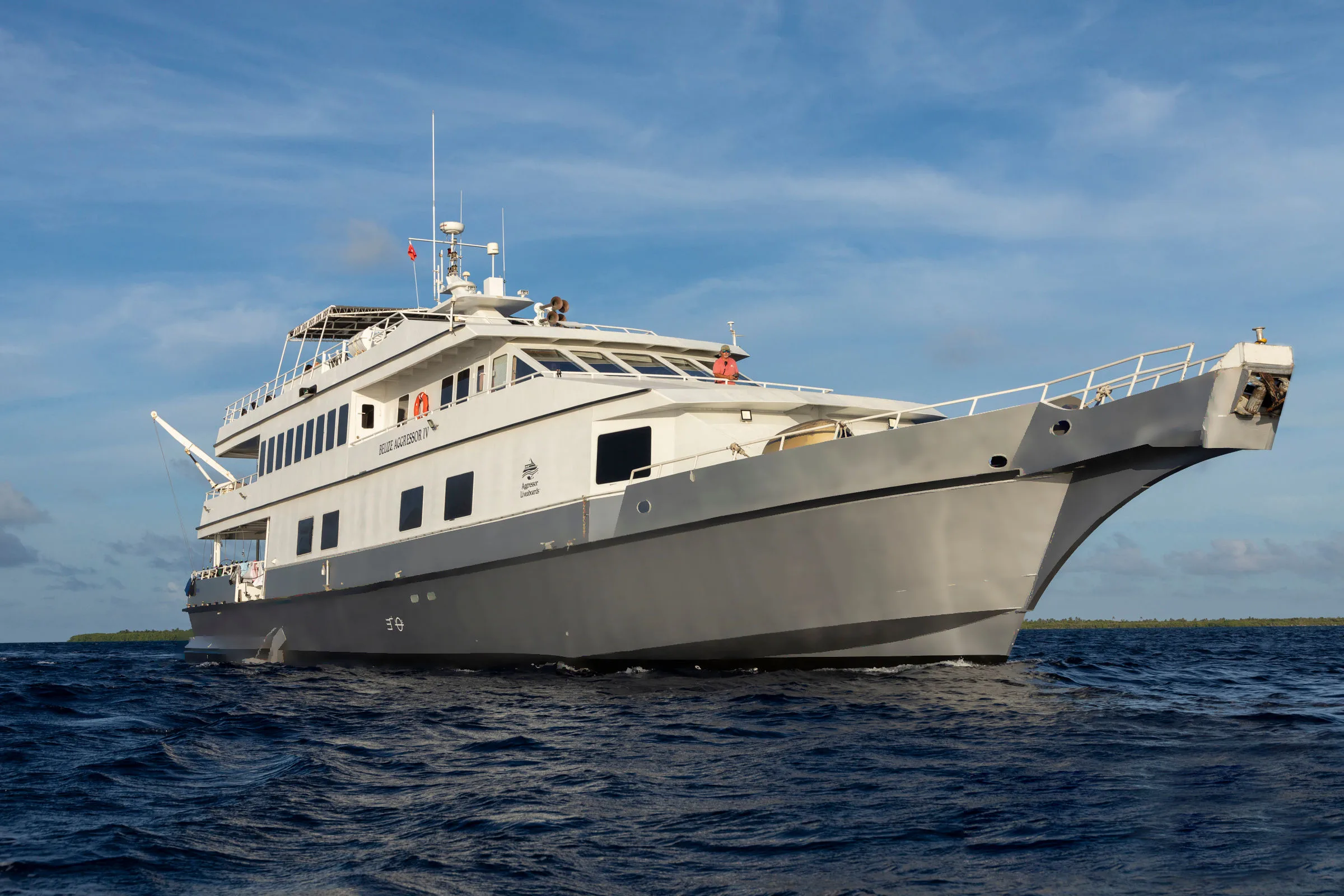 Bow of Belize Aggressor IV seen from the water