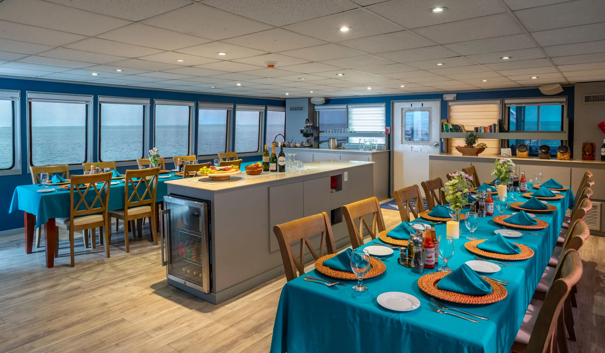 Refitted dining salon with panoramic windows