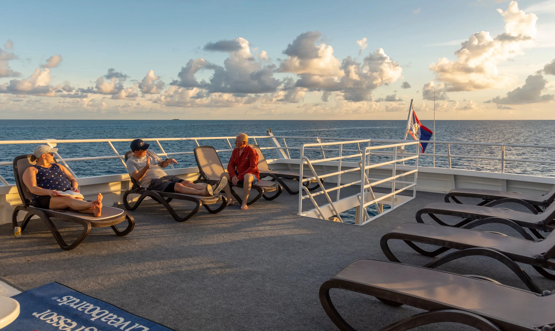 Wet bar on the upper deck at sunset
