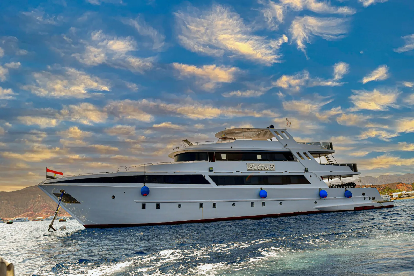 Bella 3 at sunset off the Sinai coast