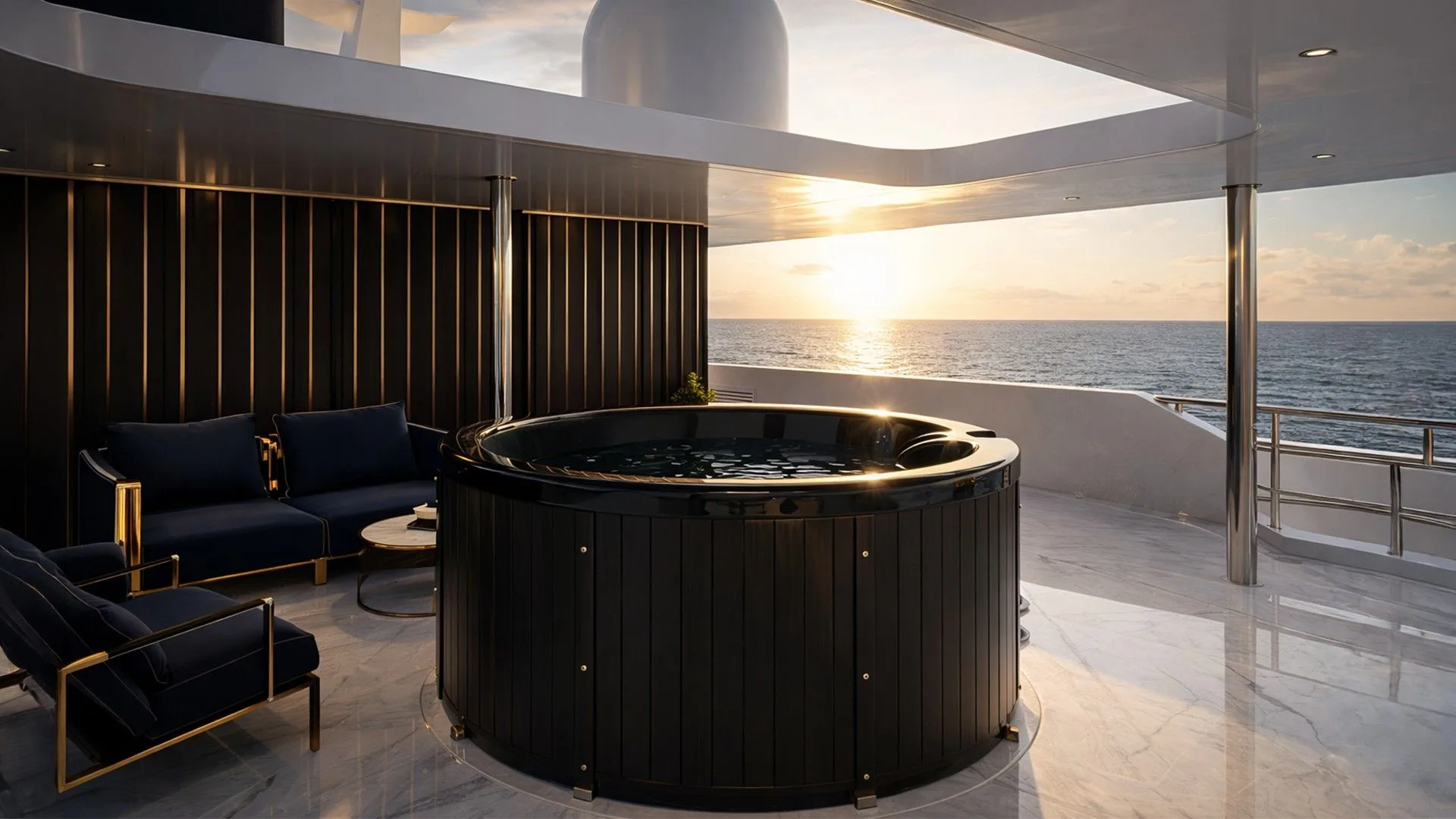 Jacuzzi on Black Manta overlooking the ocean