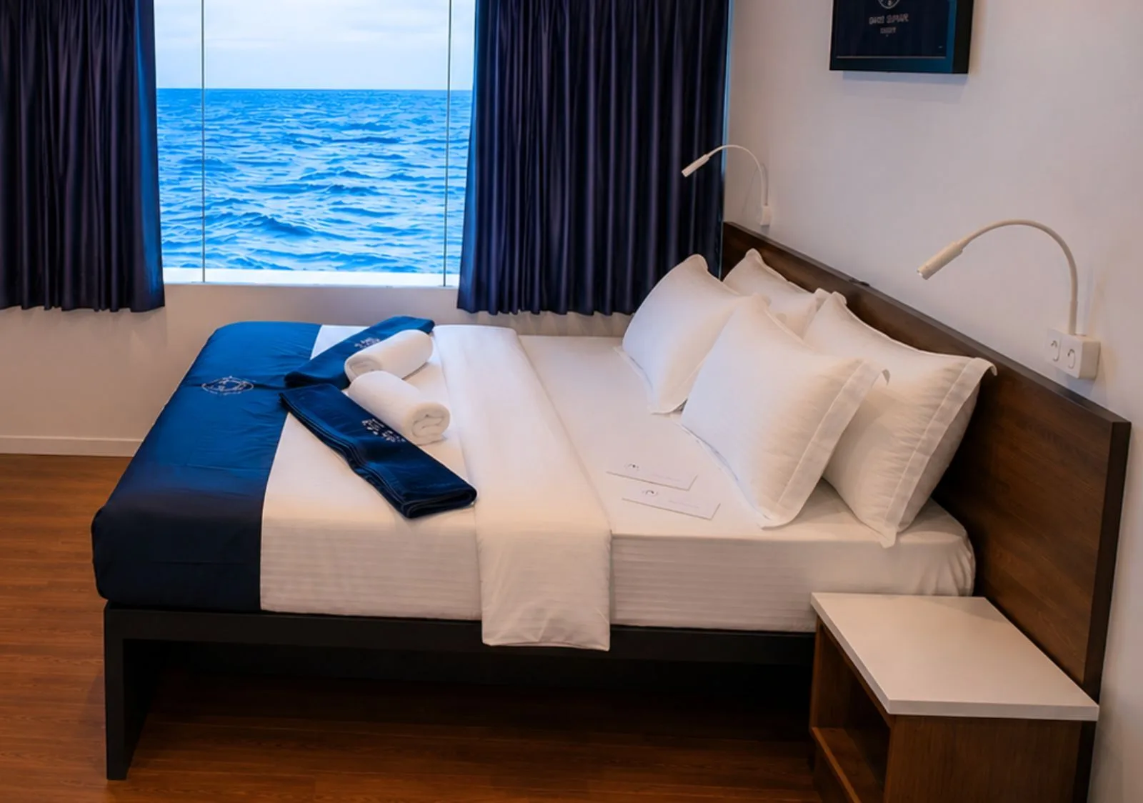 Cabin on Black Manta with an ocean view from the bed