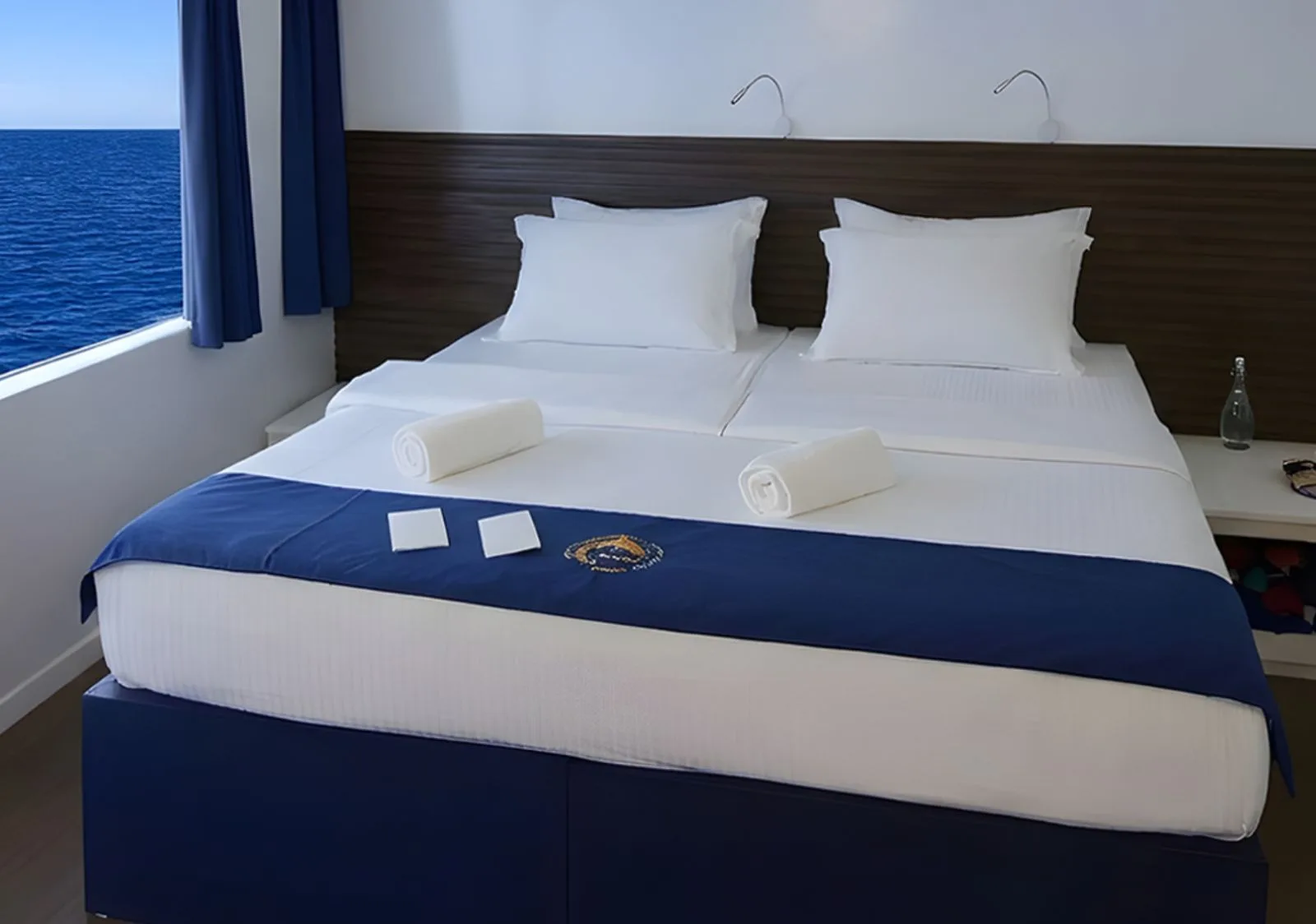 Superior cabin on Black Manta — panoramic window and beds
