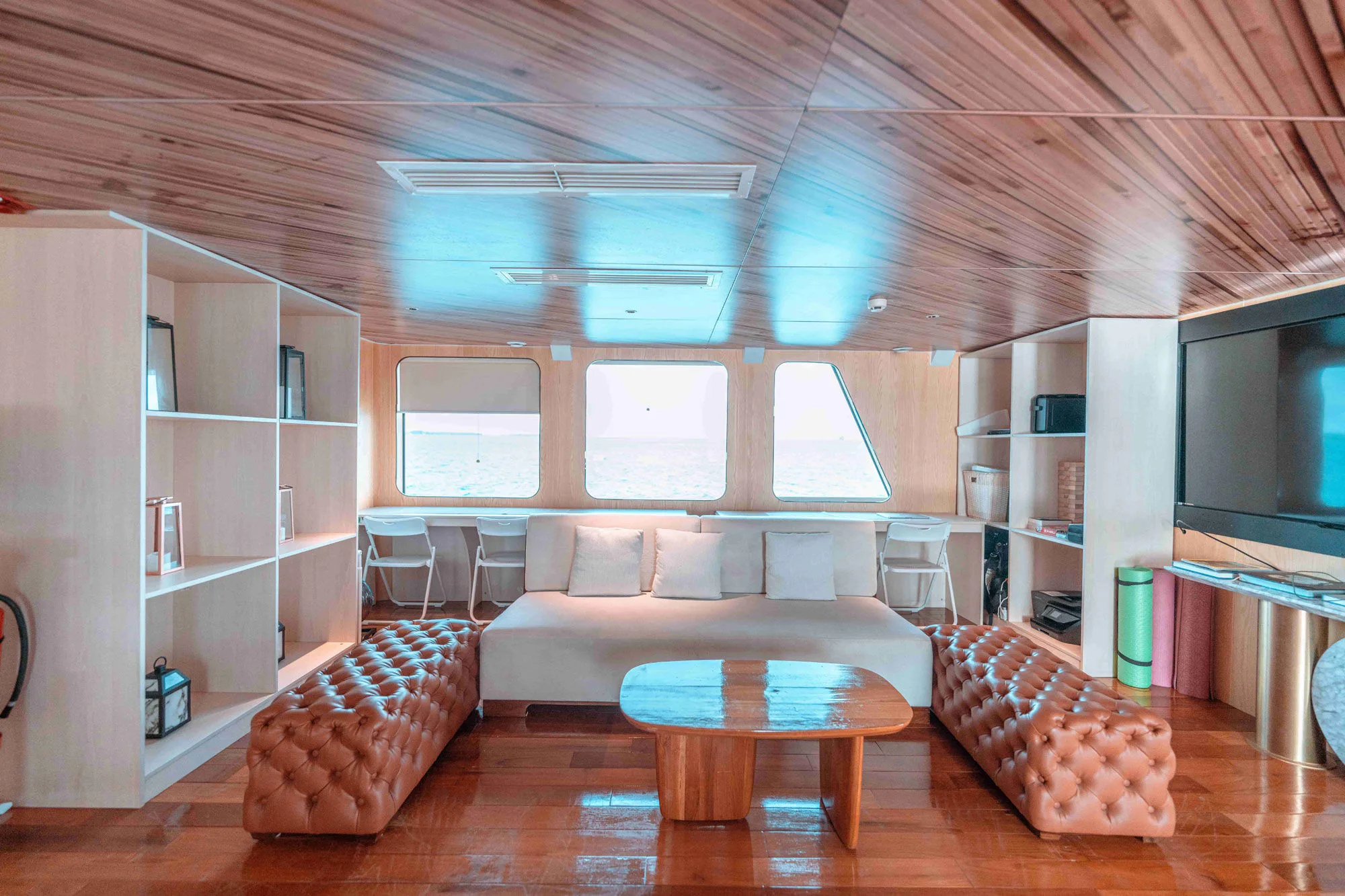 Business centre and seating on the Black Pearl upper deck