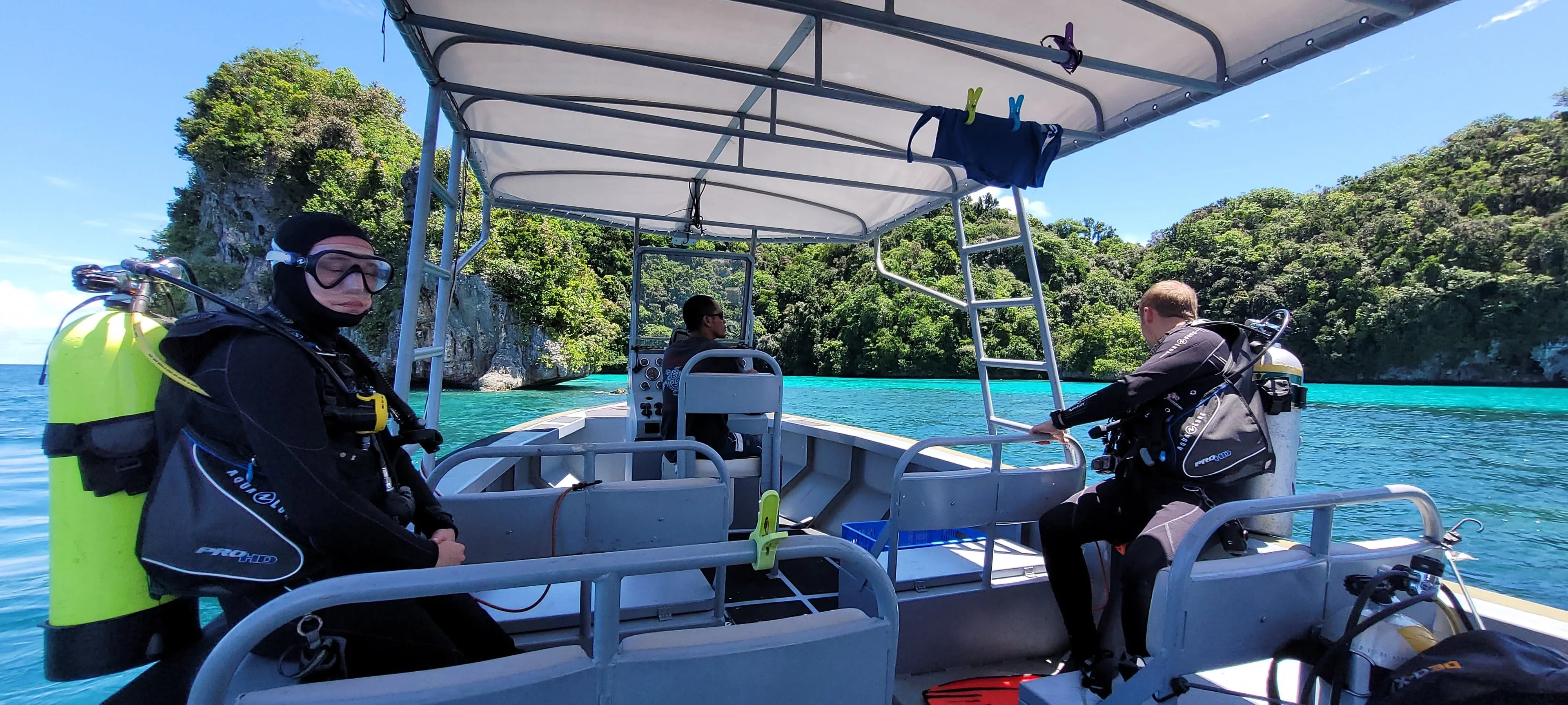 Divers in a Black Pearl tender before a dive