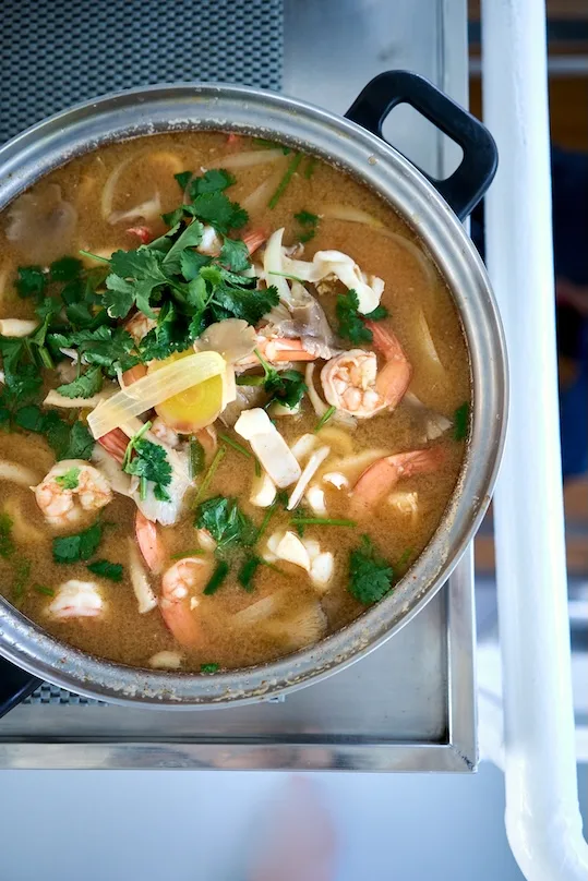 Tom yum with prawns cooked in the boat's galley