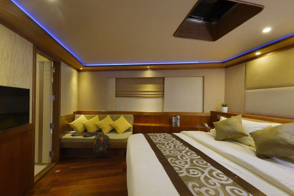 Master Suite на Blue Force One — телевизор, диван и двуспальная кровать