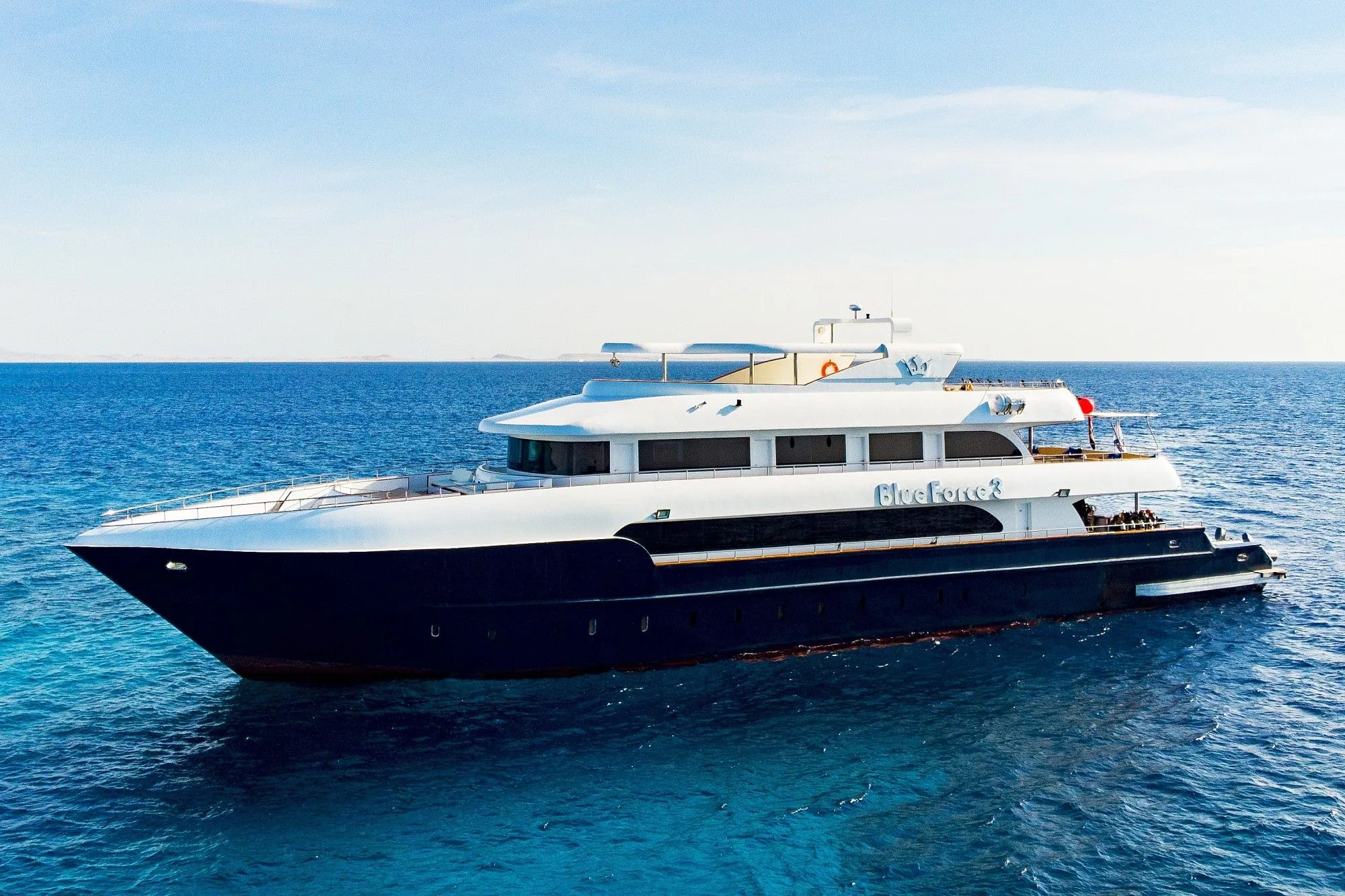 Blue Force Three in the open ocean — bow view