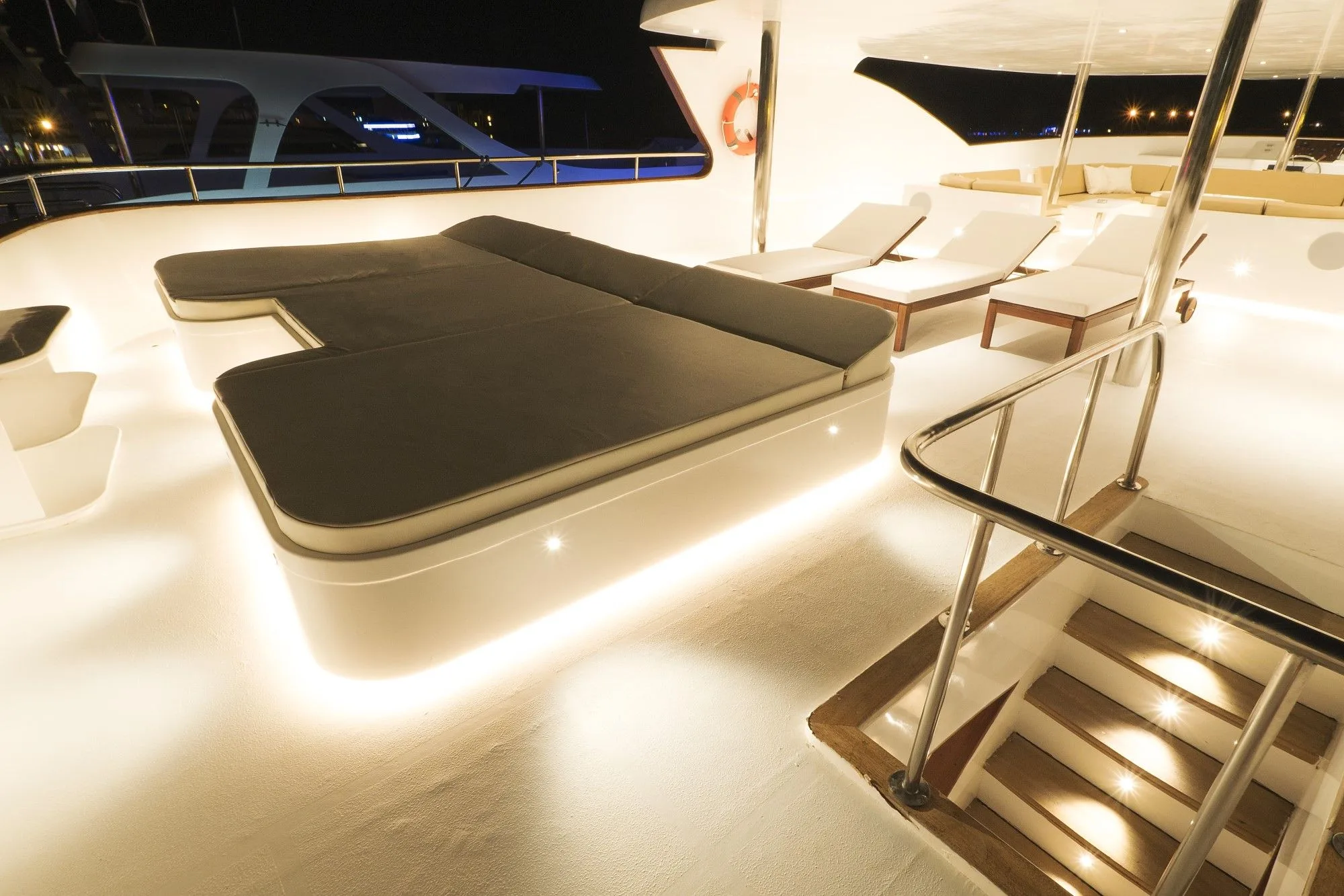 Sunbed on the sun deck of Blue Force Three