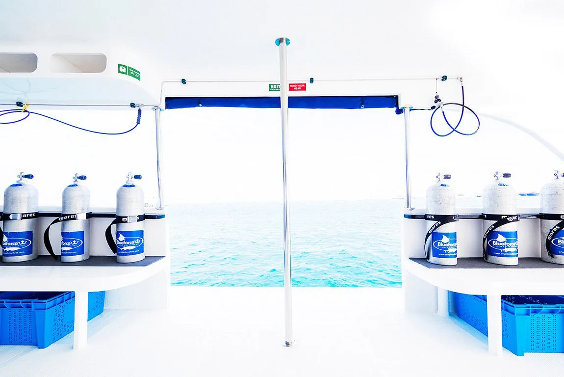 Stern of the Blue Force Three dhoni with entry into the water