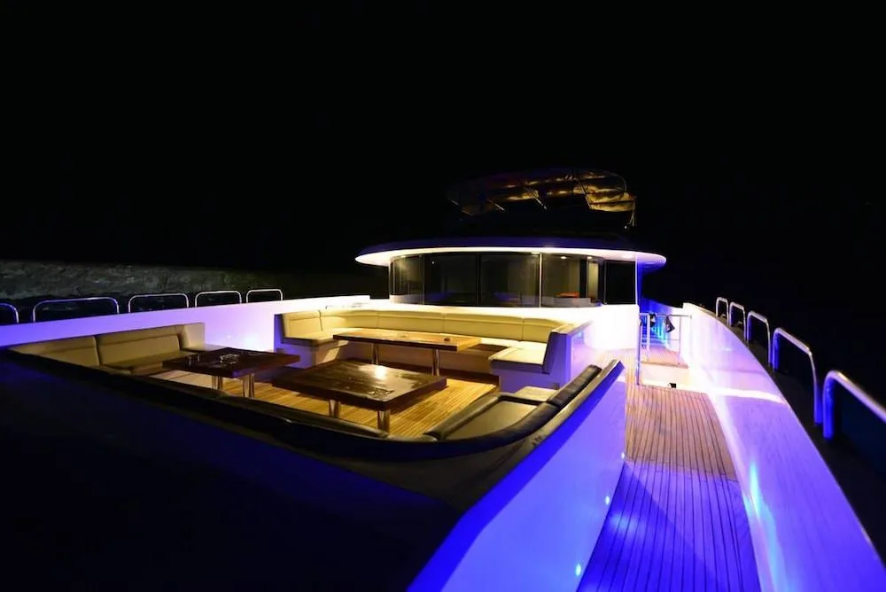 Upper deck lit up in the evening