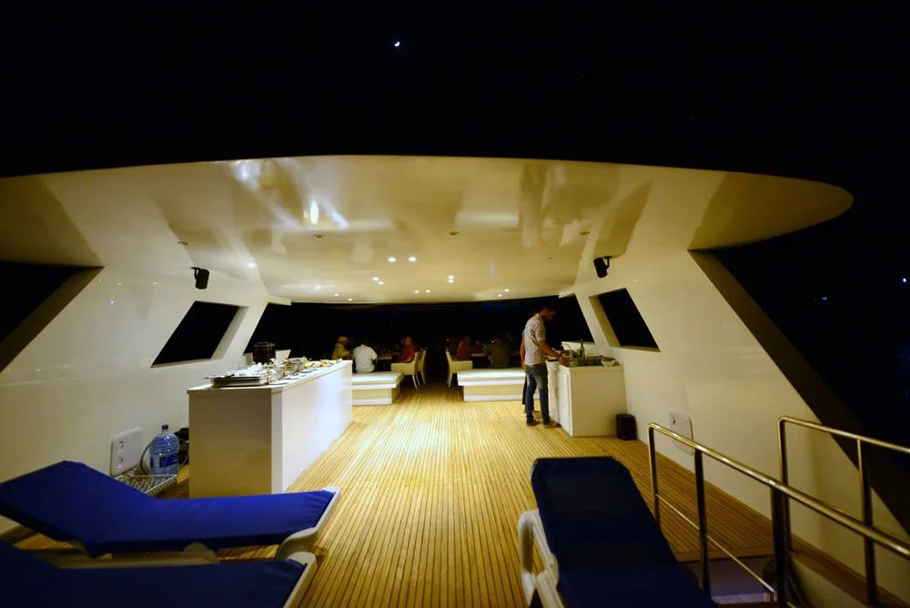 Night view of the aft seating area