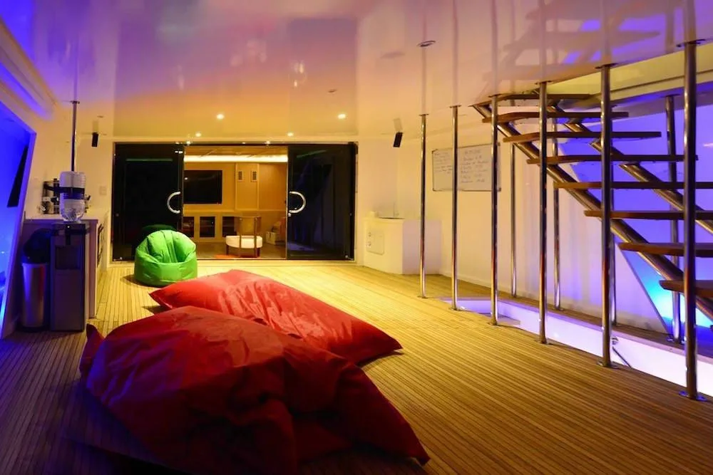 Lounge with bean bags on the upper deck