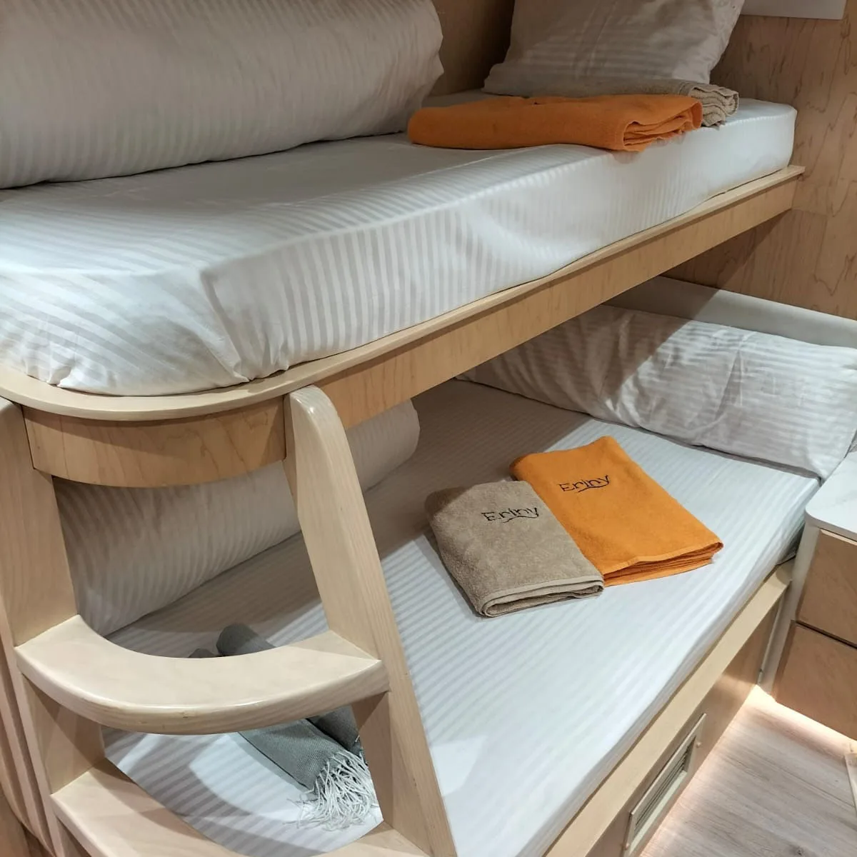 Bunk beds in a lower deck cabin on Eriny