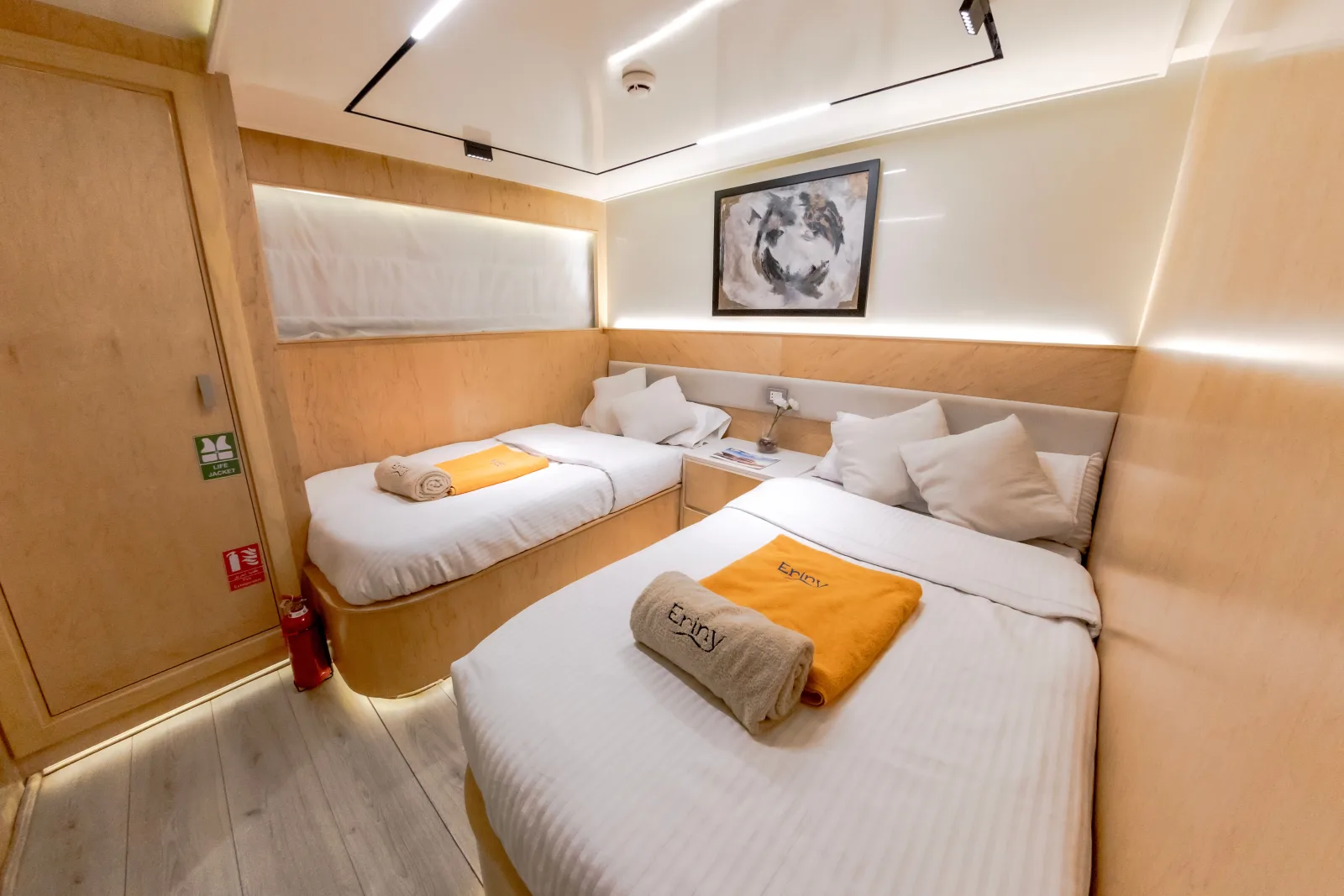 Lower deck twin on Eriny — two separate beds