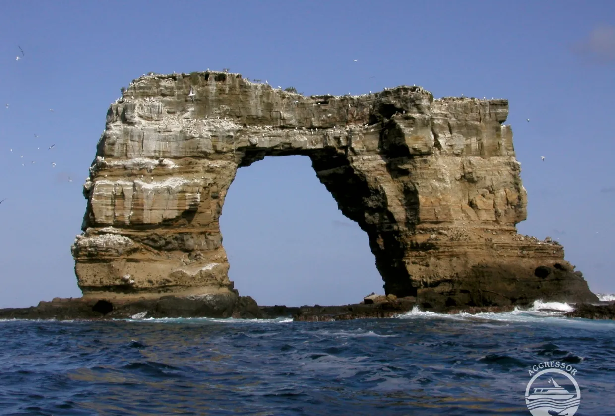 The rock arch of Darwin Island above the ocean