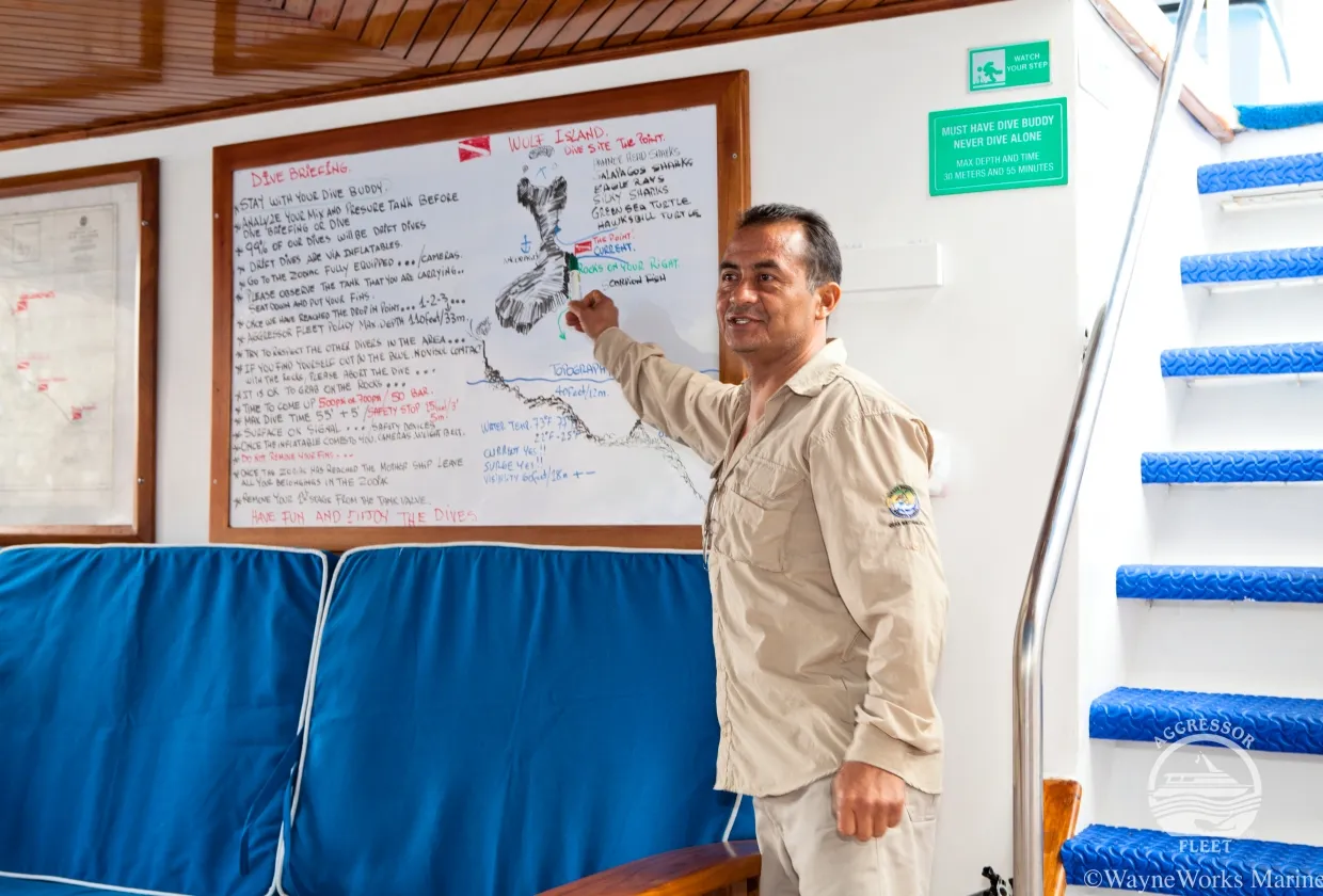 Dive briefing with the site map on the board