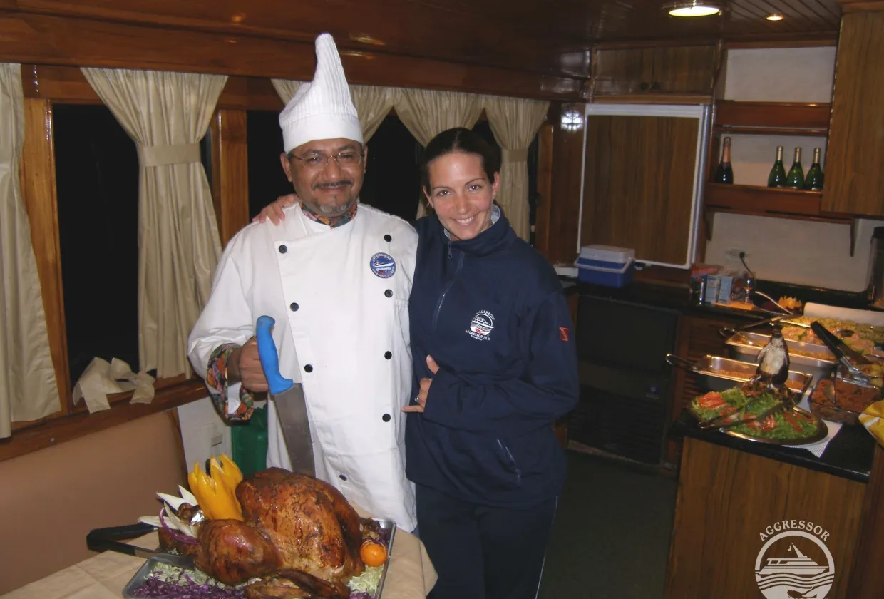 Celebration dinner on board Galapagos Aggressor III