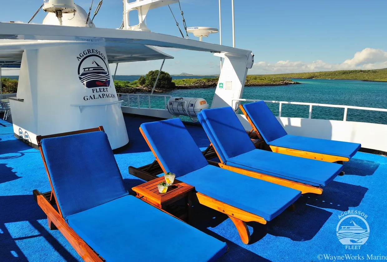 Sun deck of Galapagos Aggressor III with loungers