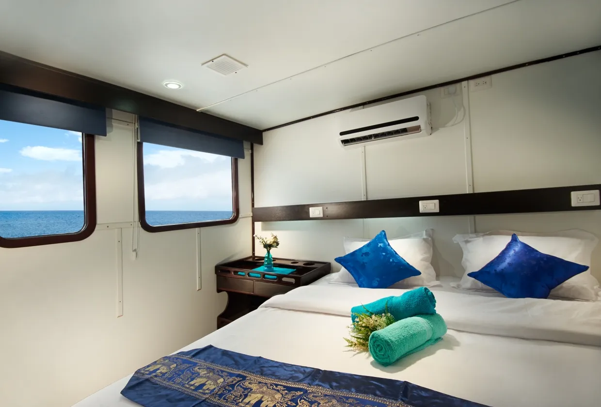 Upper deck cabin on Galapagos Master with panoramic windows
