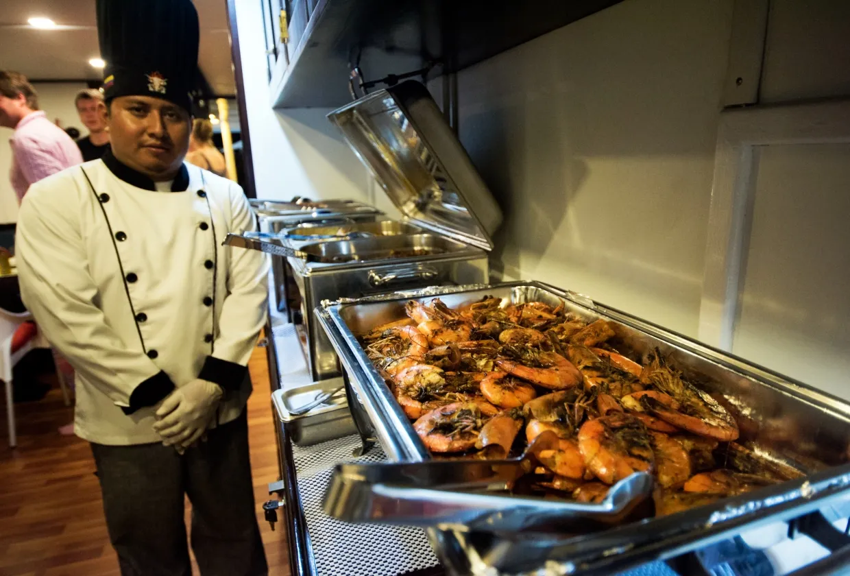Chef at the buffet on Galapagos Master