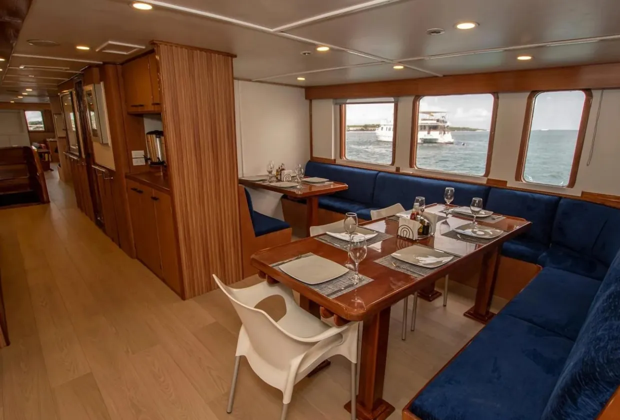 Dining area on board Galapagos Master