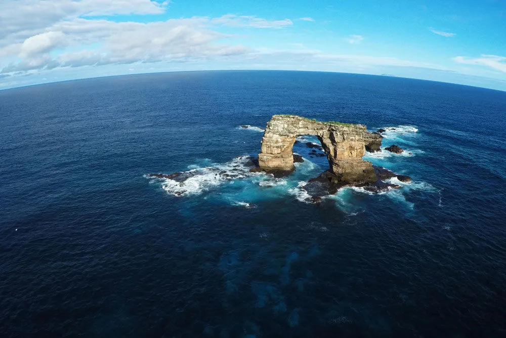Darwin's Arch from the air — the headline dive site of the route