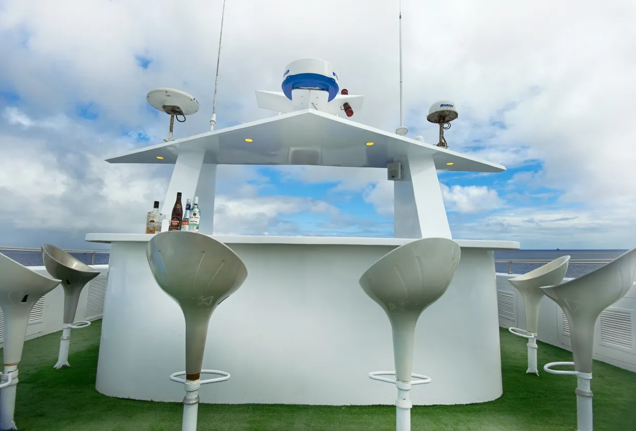 Bar on the upper deck of Galapagos Master