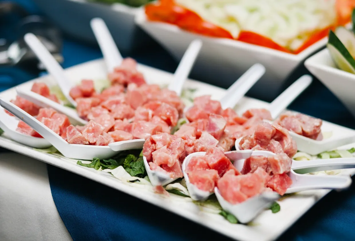 Tuna canapes served on board Galapagos Sky