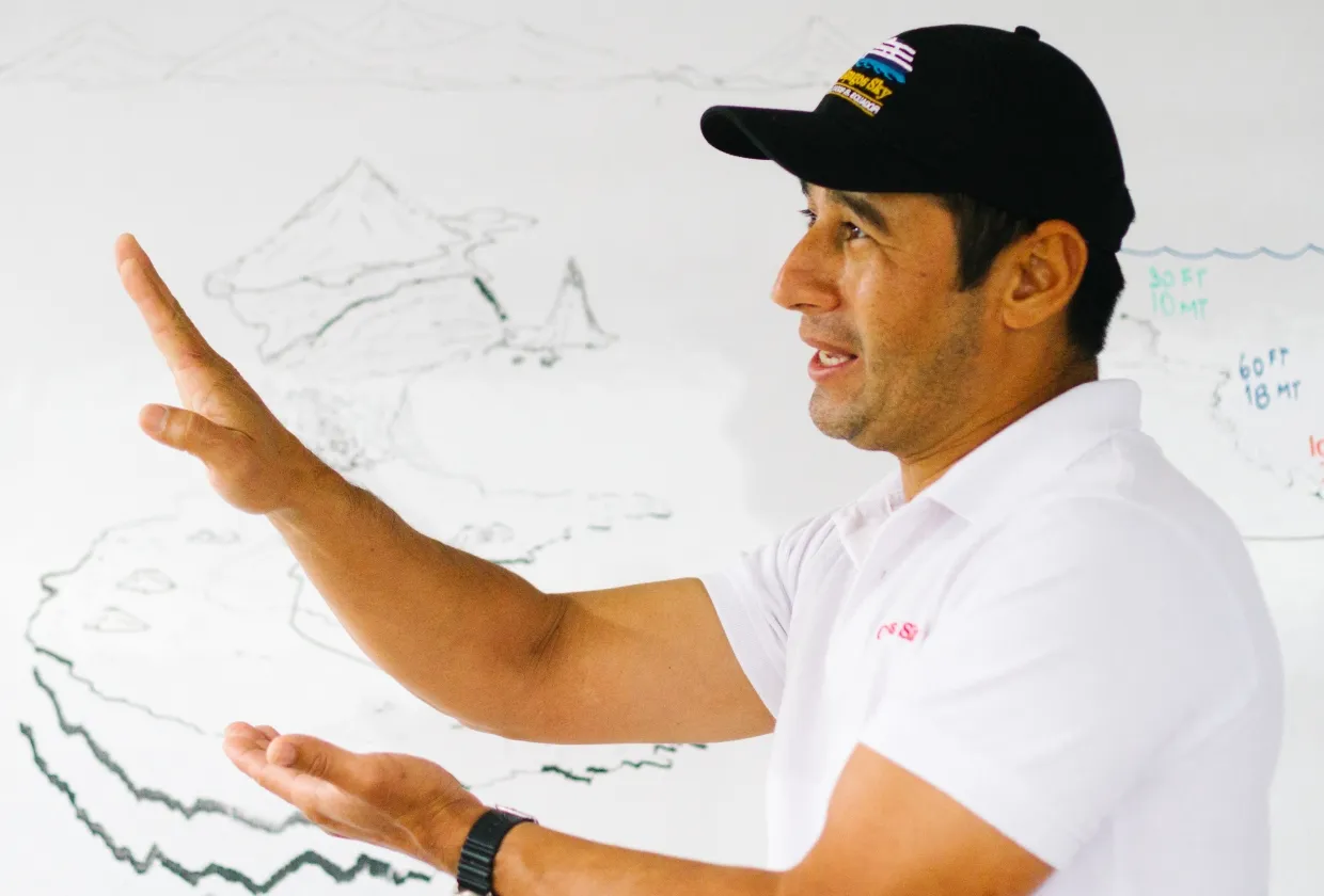 Dive master of Galapagos Sky giving a briefing
